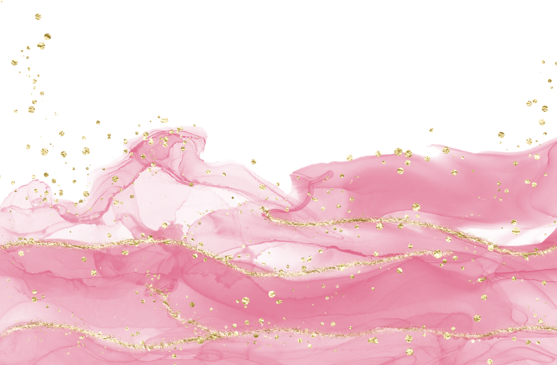 Pink Ink Splash with Gold Glitters Background